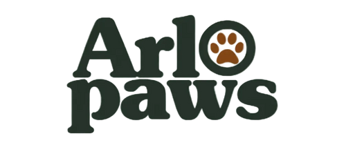 Logo of Arlo Paws with paw print icon on a white background